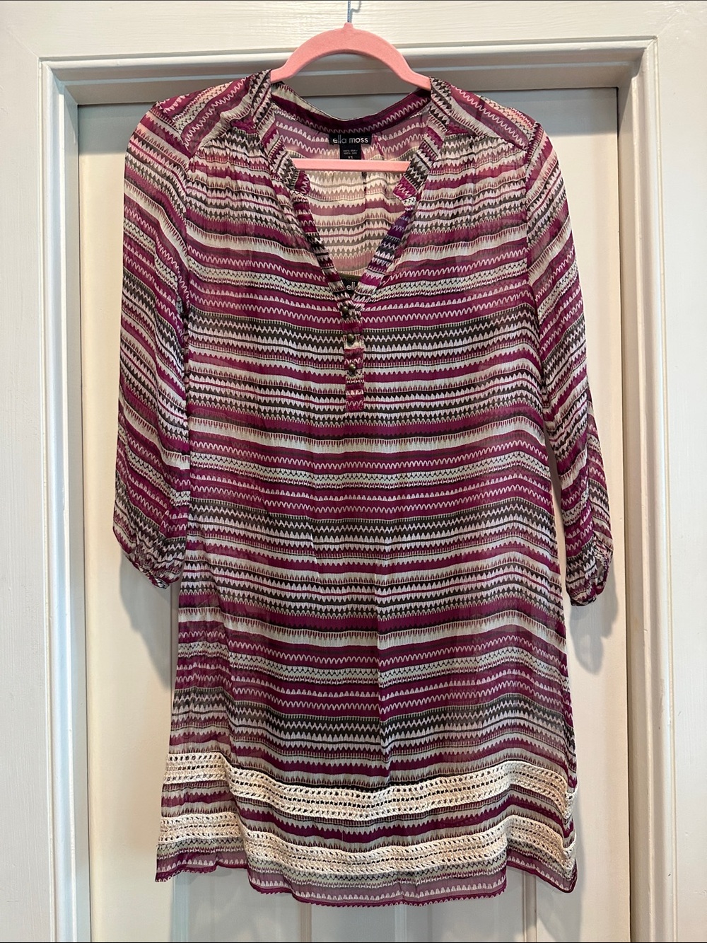 Ella Moss Purple and White Striped Long-Sleeve Tunic